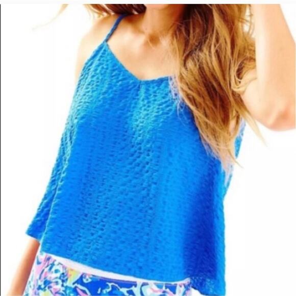 Lilly Pulitzer Tank Top Womens Large Blue Textured Adjustable Straps V Neck - Picture 1 of 12